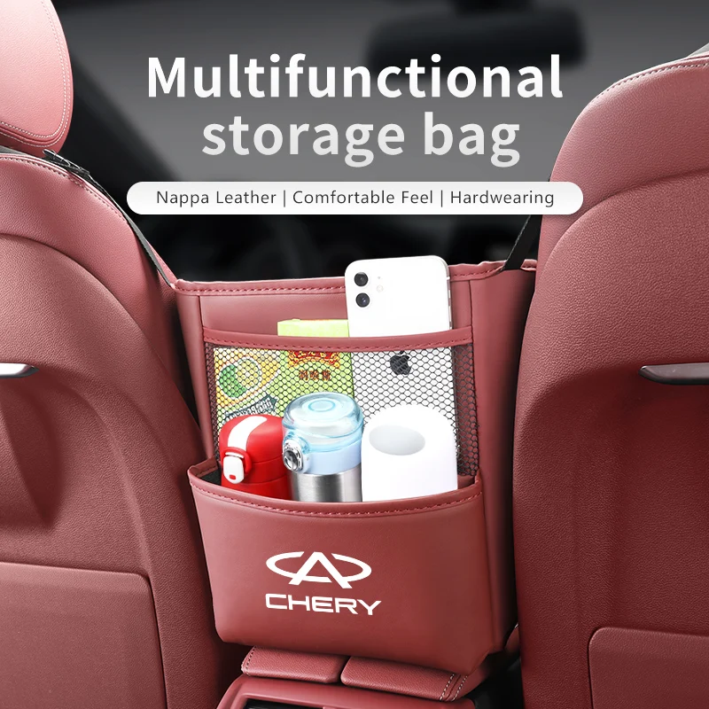 

Car Storage Bags Organizer Leather Car Seat Middle Hanger Storage Bag Multi-Pocket for Chery Fulwin QQ Tiggo 3 5 Jetour T11 A1