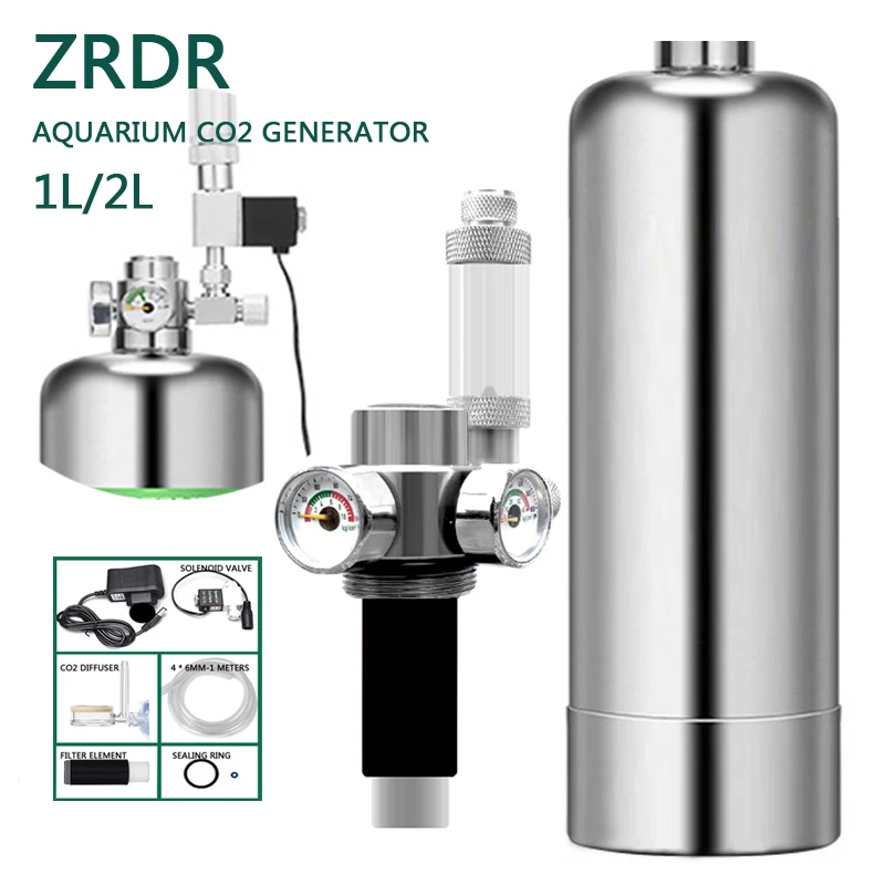 Фото ZRDR Аквариумный генератор CO2 Двойной манометр Пузырьковый манометр Электромагнитный клапан Сырье для аквариума Реактивный генератор CO2 №1