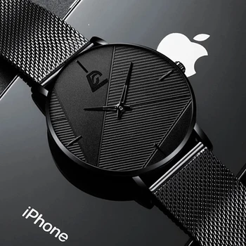 Brand Men's Watches Men's Simple Ultra-thin Stainless steel mesh Belt Quartz Clock Male Business Leather Wristwatch reloj hombre 1