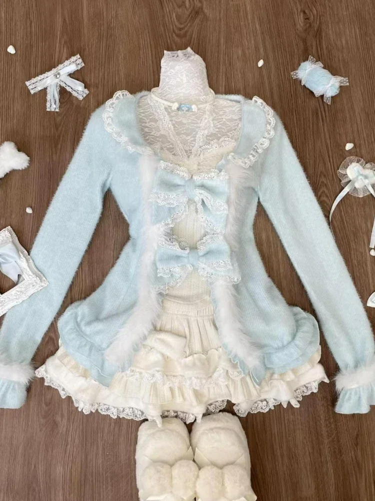 Японский винтажный комплект из 3 предметов Kawaii осенний вязаный свитер с милым