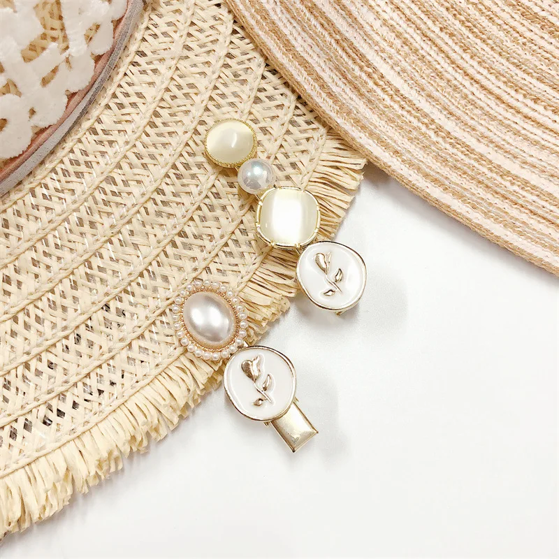 

1pcs Handmade Pearls Hair Clips Pin for Women Fashion Geometric Flower Barrettes Headwear Girls Sweet Hairpins Hair Accessorie