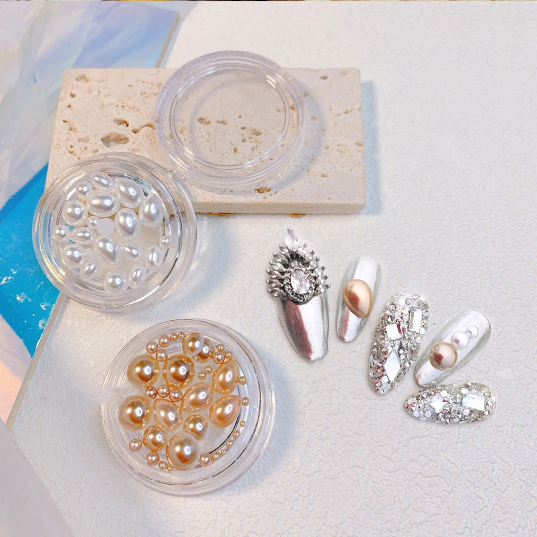 

Nail Pearls Charms Mixed Sizes(1.5~3mm) Imitation Pearls White Abs Beige 3D Nail Jewelry Decoration DIY Nail Art Accessories