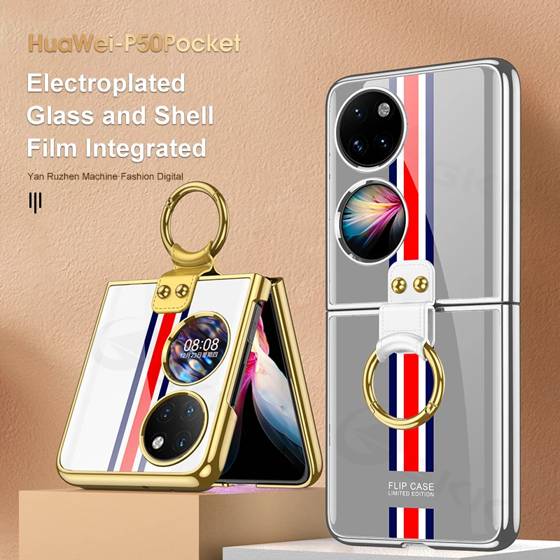 

GKK Original Painted Tempered Glass Case For Huawei P50 Pocket 4G Case Luxury Plating Hard Phone Cover For Huawei P50 Pocket 4G