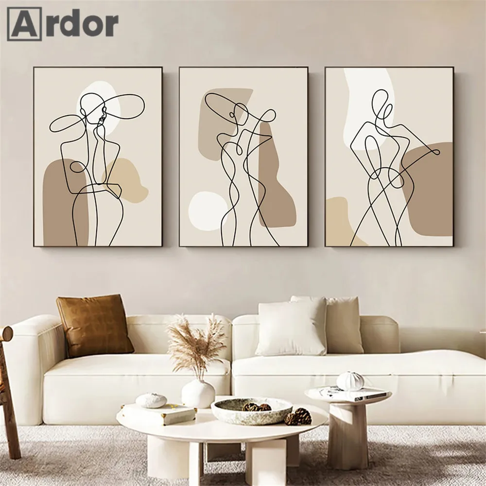 

Abstract Beige Poster Woman Body Line Wall Art Canvas Painting Minimalist Art Prints Nordic Wall Pictures Living Room Home Decor