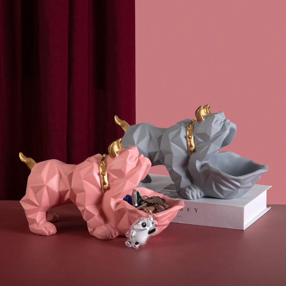 

Скандинавские фигурки бульдога, статуэтка собаки с большим ртом, подъездная статуэтка, коробка для хранения конфет, домашняя настольная полимерная скульптура, декоративные изделия