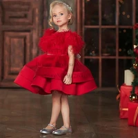 a line red exquisite flower girl dresses 2022 new sunmmer with layered knee length baby tassel christmas dress vestidos de