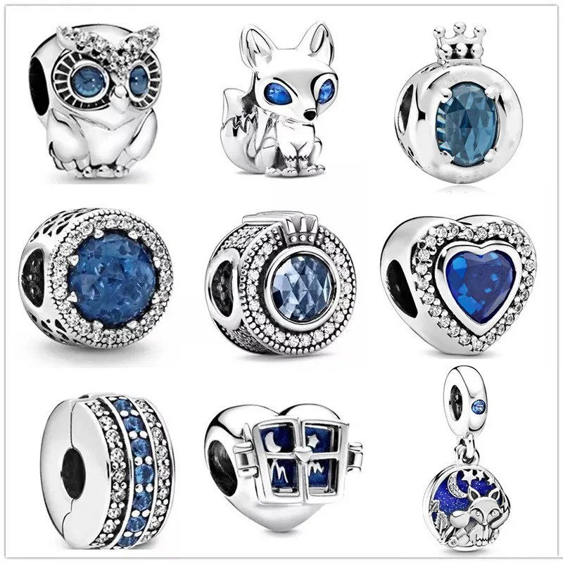 

Hot Authentic 925 Sterling Silver Shiny Sky Ocean Blue Fox Owl Bead Fit Original Bracelet For Women DIY Fashion Jewelry