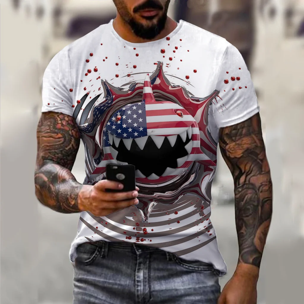 

2023 Summer Style Men T Shirt 3D Printed Graphic USA Flag Clothing Tops O-neck Short Sleeve Fashion Casual Large Size Clothing