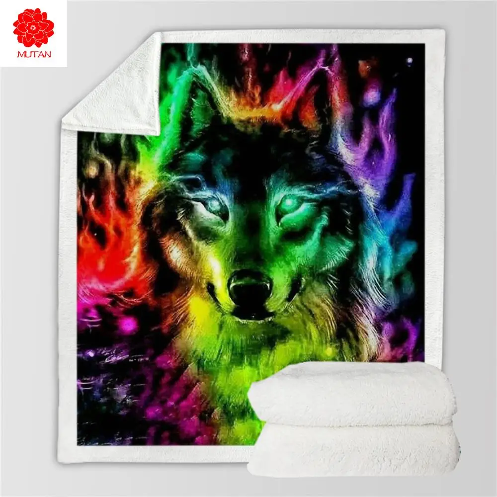 

New Wolf Blanket Men 3D Cartoon Sherpa Blanket Double Thick Velvet Warm Super Soft Flannel Office Nap Blanket Sofa Bedding 011