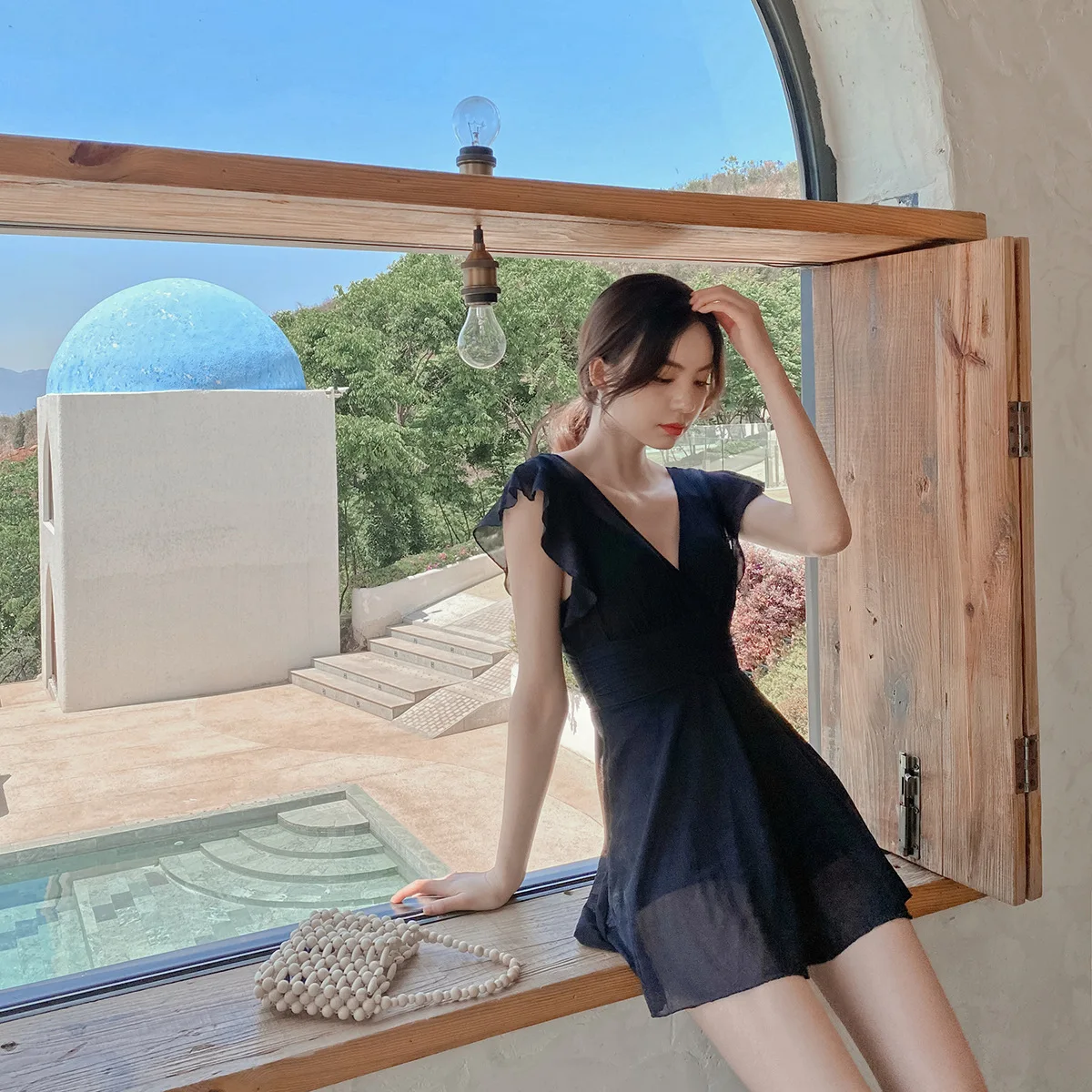 

2023 New Sexy Conservatively Women's Swimsuit Thin Split Swimsuit Hot Spring Skirt Japanese and Korean Style Women's Swimsuit