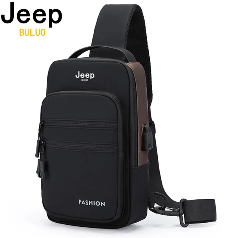 

JEEP BULUO Brand Men Chest Sling Multilayer Storage Bags USB Charging Crossbody Shoulder Waterproof Bag Male Fashion Travel Pack