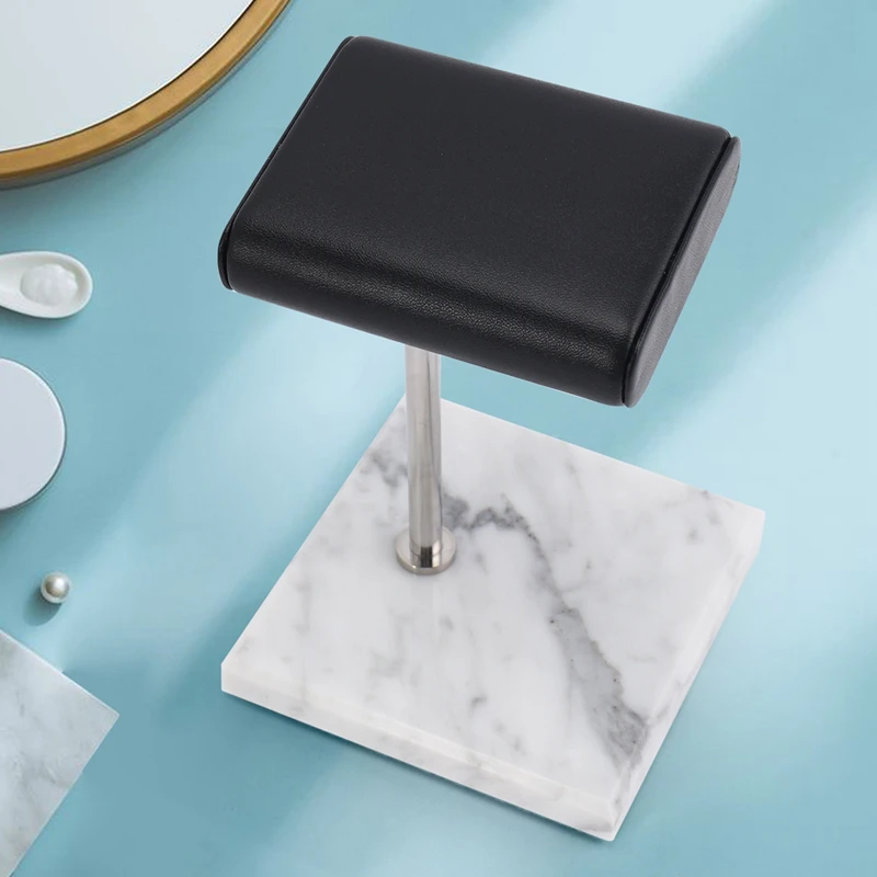 White Marble Watch Bracelet Display Stand Black PU Leather Jewelry Stand Watch Stand Silver Color Rod Placement Stand