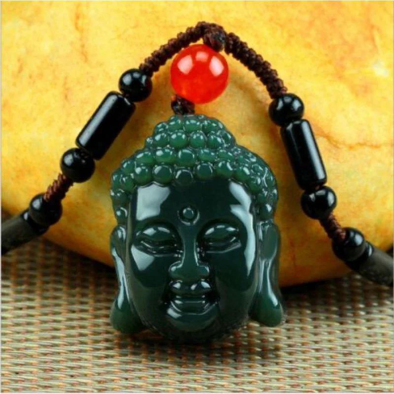 

China 100% Natural Nephrite hetian Jade Rulai Buddha head Jade pendant nelace