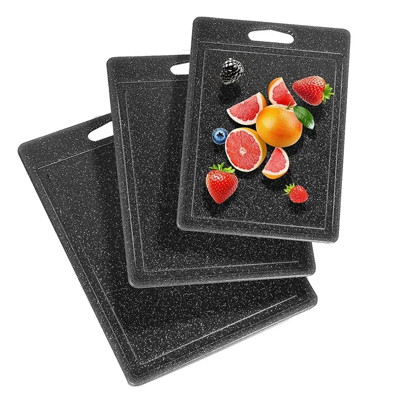 

Fruit Cutting Board Set 3-Piece Granite Look, Juice Channel, With Handle, Chopping Boards, Plastic, Antibacterial