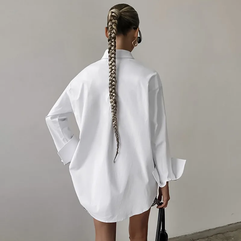 Однотонная простая модная повседневная свободная одежда белые рубашки летняя