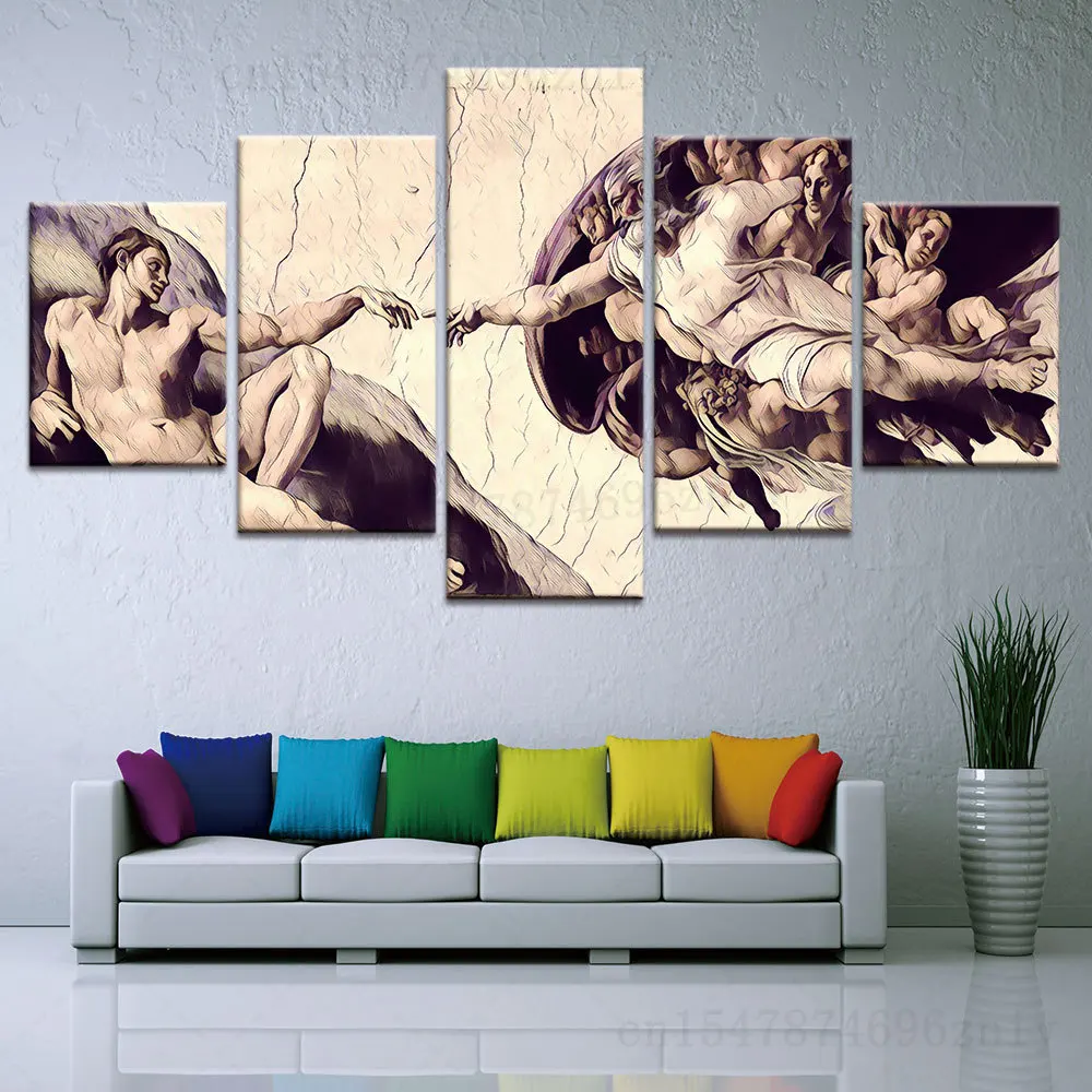 

5 Panel Wall Mural Artwork Religious Christian Church Wall Painting Figure Jesus Hanging Portrait Poster HD Print Pictures Art