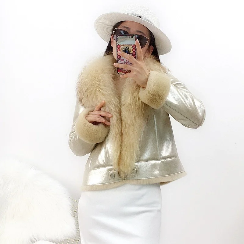 Natural Real Rabbit Fur Coat Jacket with Raccoon Fur Collar Waistcoat 2022 New Winter Female Fur Parka Trench