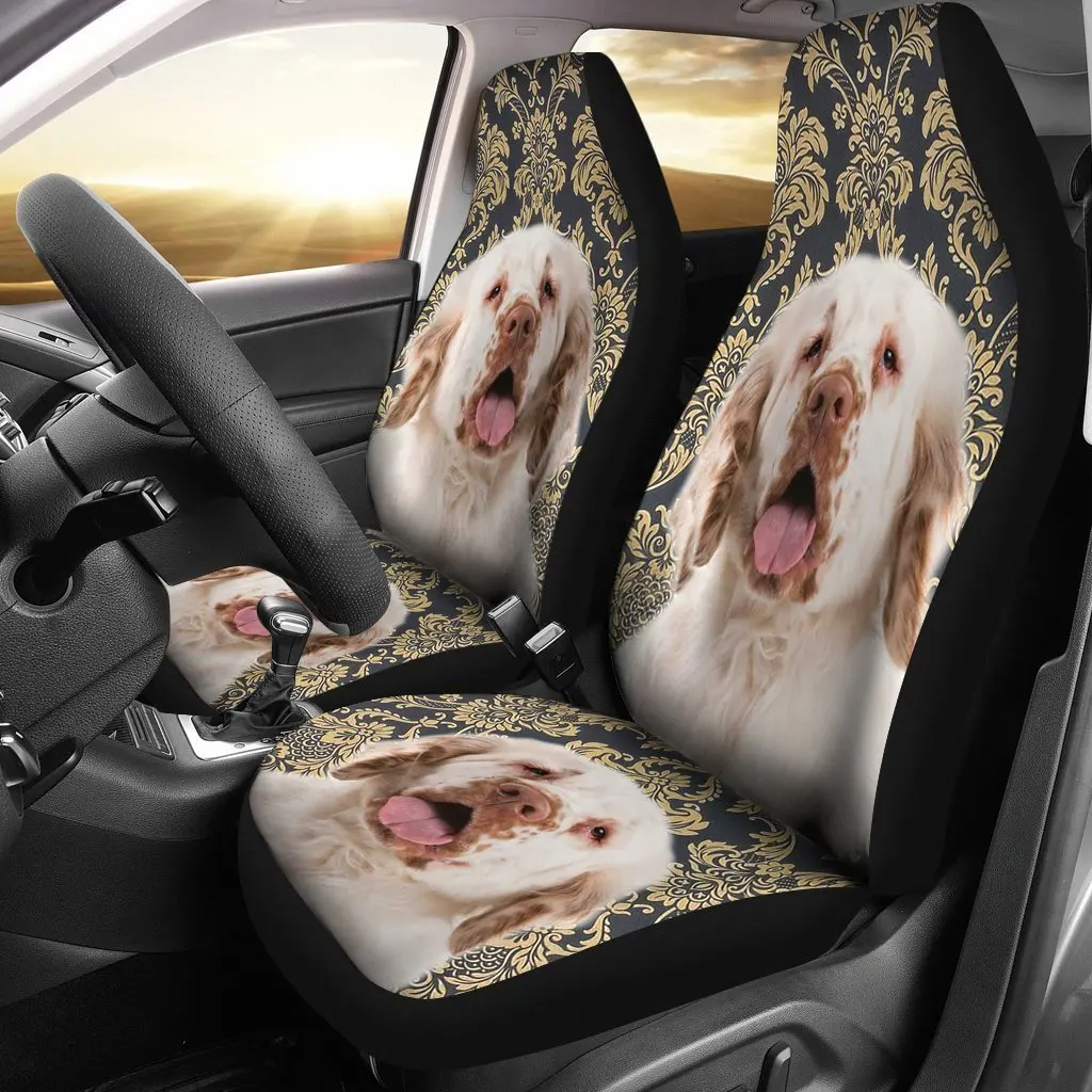 Cute Clumber Spaniel Print Car Seat Covers Set 2 Pc, Car Accessories Seat Cover