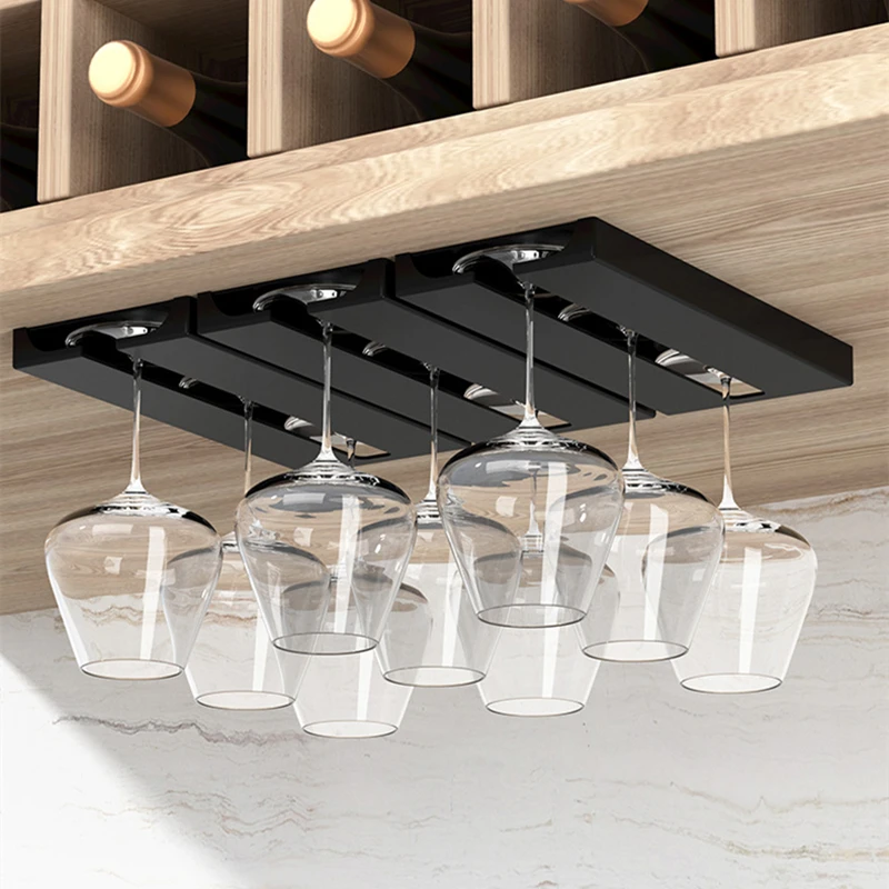 

Kitchen Accessories Wall Mount Wine Glasses Holder Stemware Classification Hanging Glass Cup Rack Punch-free Cupboard Organizer