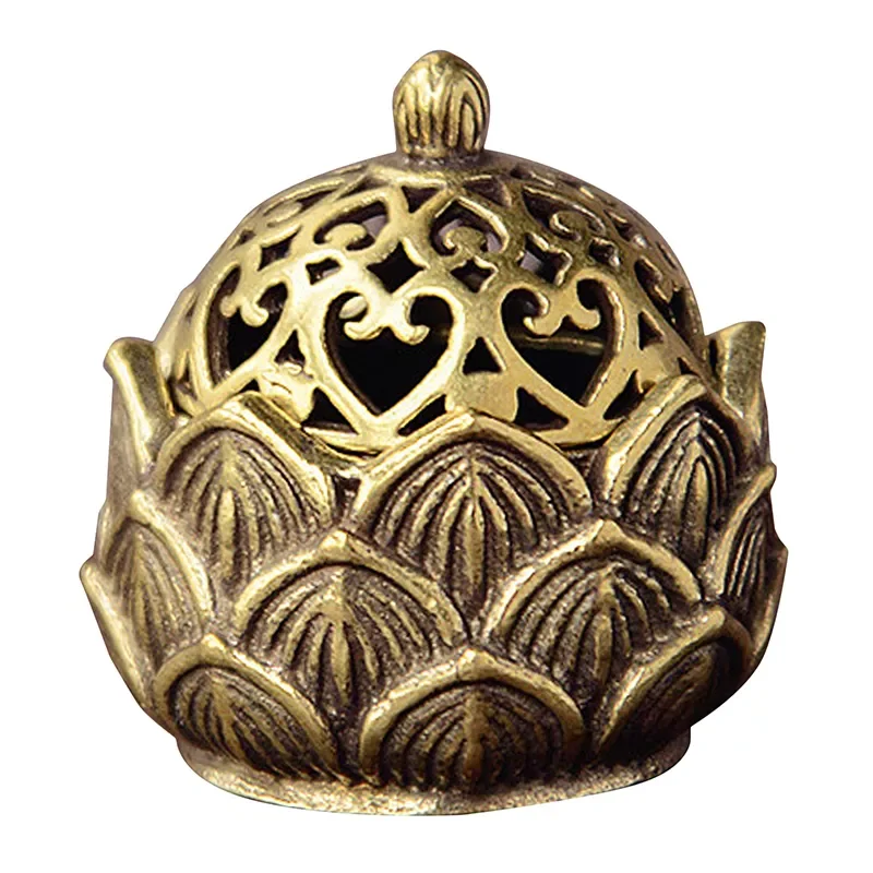 

Retro Copper Small Lotus Pocket Hollow Out Incense Stick Burner Brass Incense Holder with Cover Sandalwood Cense Home Decoration