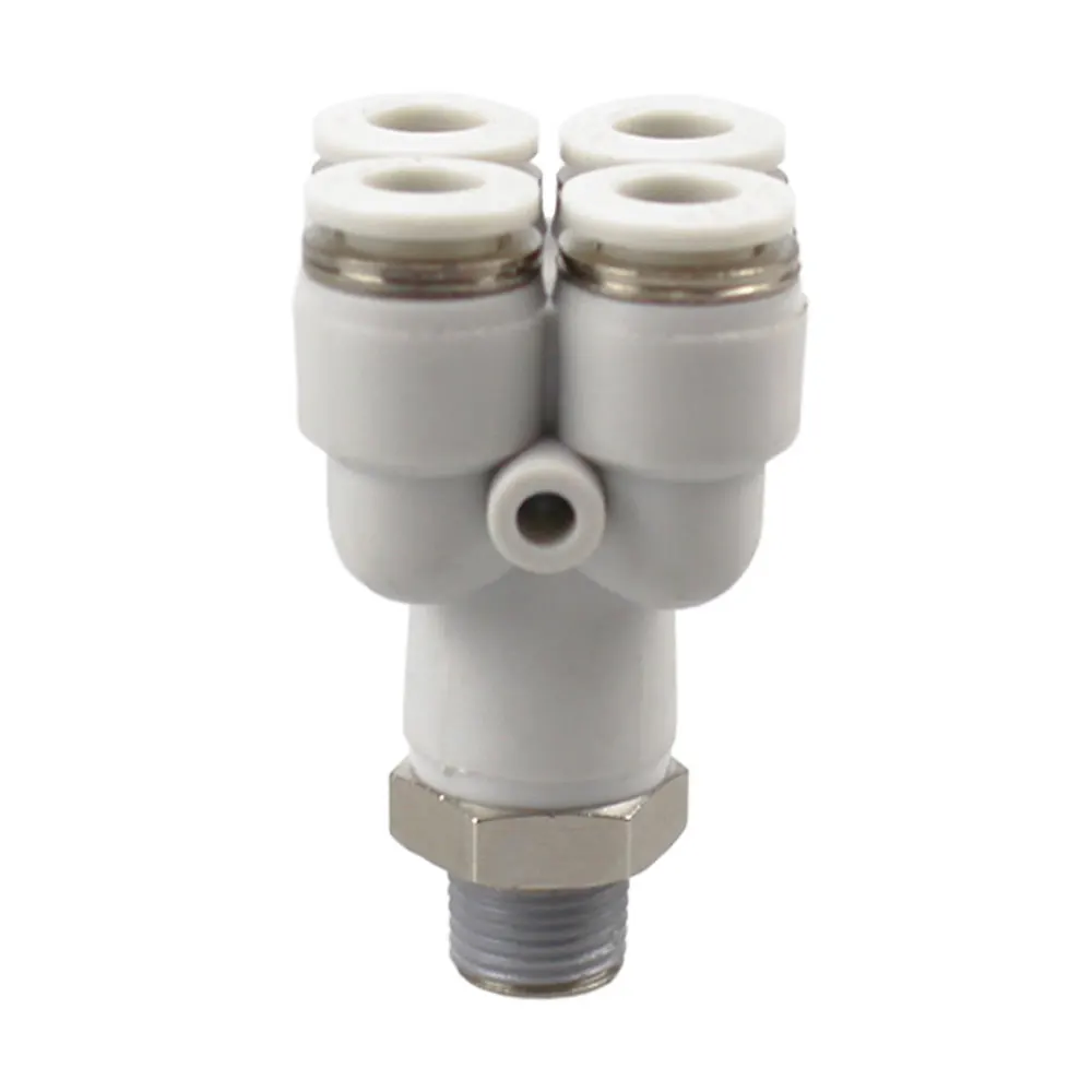 

1/8" 1/4" 3/8" 1/2" BSP Male 4 6 8 10 12mm Tube Y 4 Ways Splitter Plastic Pneumatic Air Pipe Fitting Push In Connector Coupler