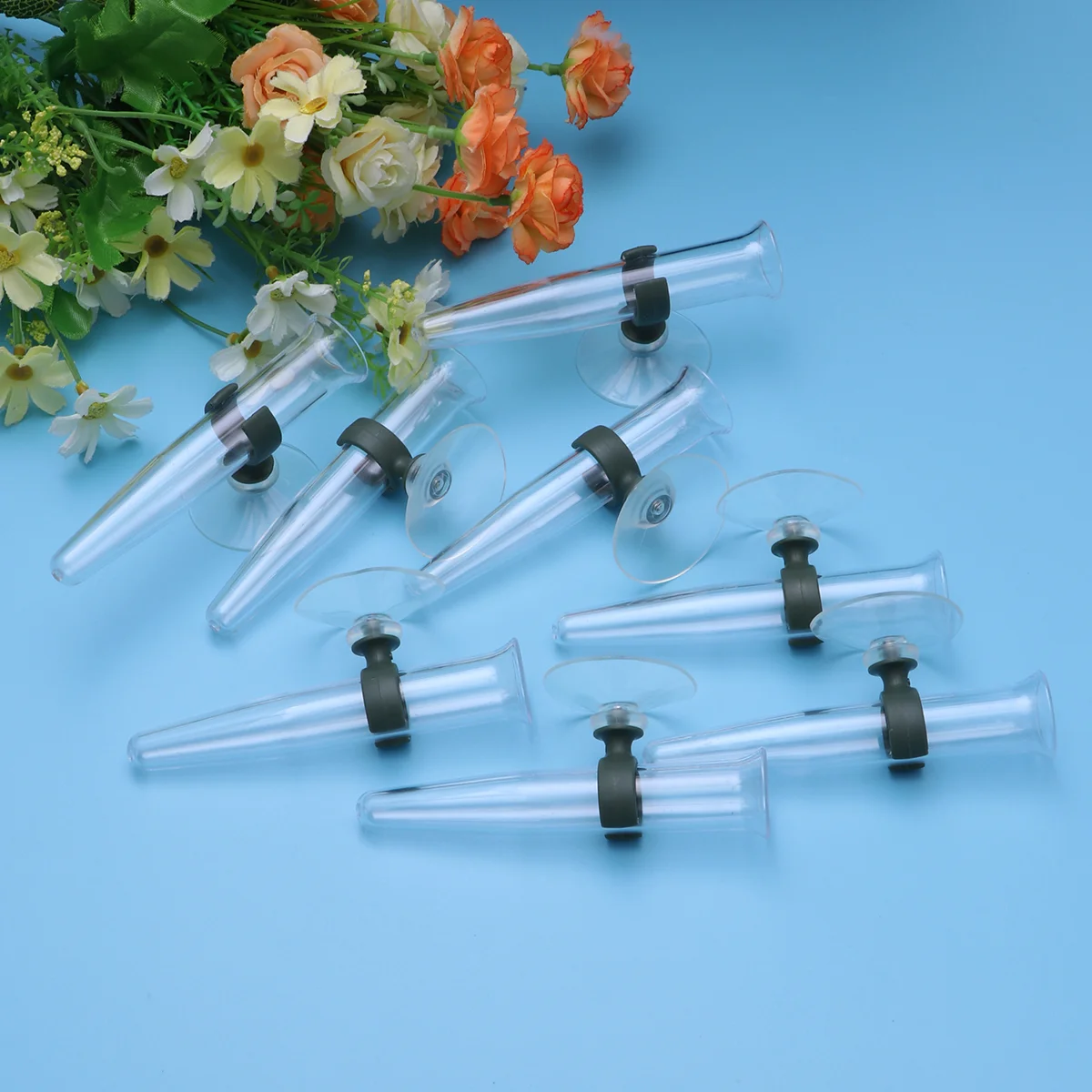 

8pcs Flower Water Tubes Floral Vials Water Storage Pipe Orchid Tube Suction Buckle with Suction Cup Flower Nutrition Tube
