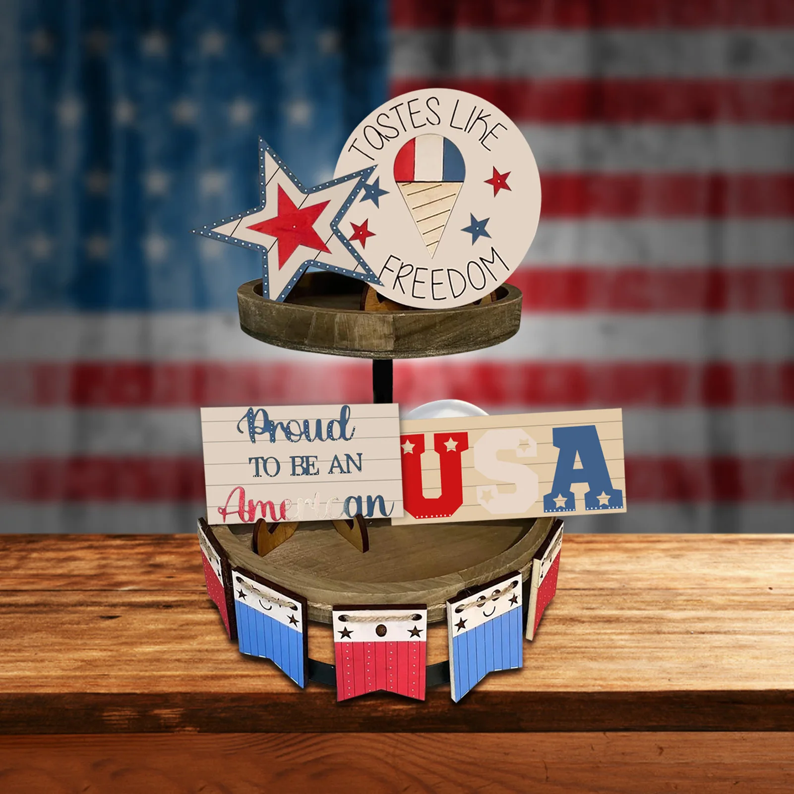 Патриотические многоярусные подносы украшения для стола из ПВХ 4 июля Звездный