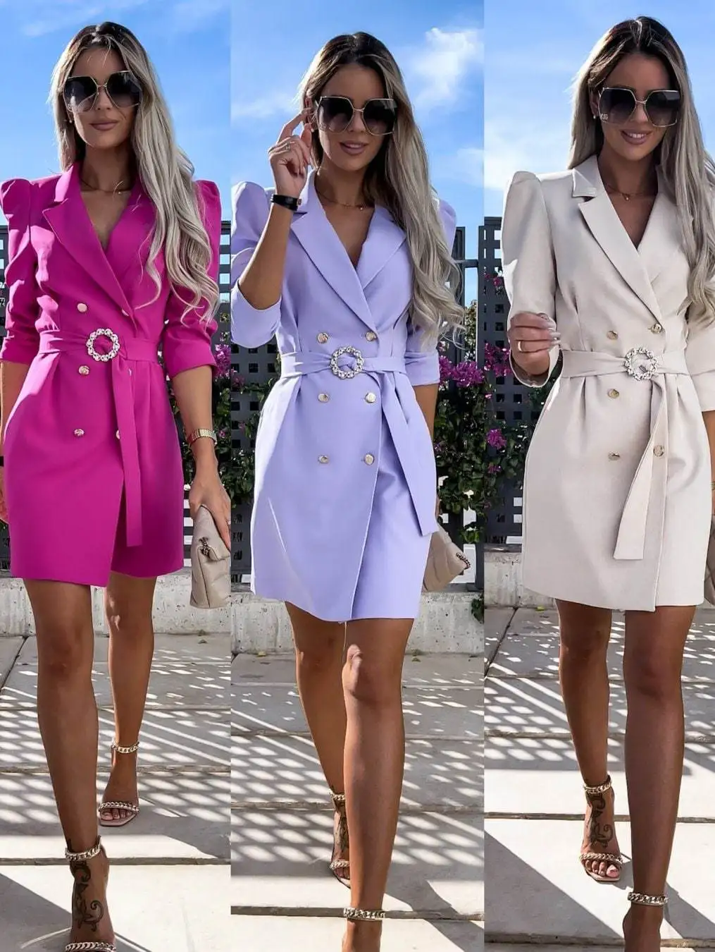 

2023 New Stylish Elegant Blazer with Belt Temperament Commuter Style A-Line Dress