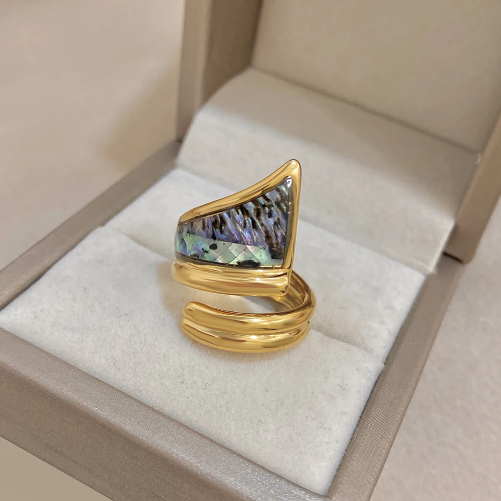 Фото Кольцо Greatera Classic Double-track Spiral Open Ring Irregular Circular Blue-green Light Luxury Charm из нержавеющей стали, женское украшение №2