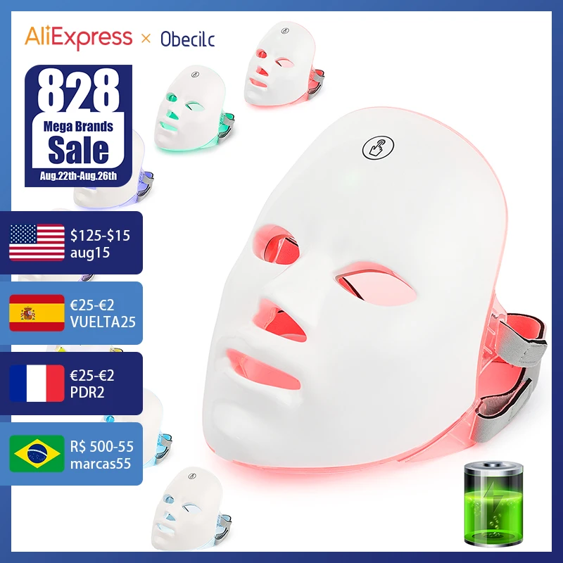 7 Colors LED Facial Mask USB Charge Photon Therapy Mask Anti-Wrinkle Acne Removal More Lighter Skin Care Mask Skin Rejuvenation