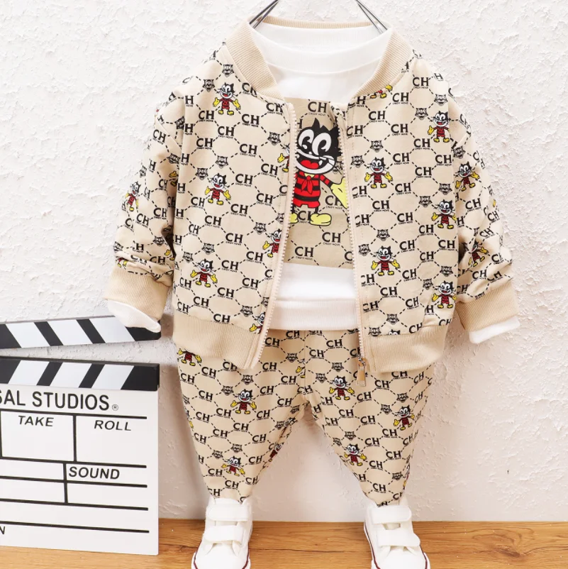 

2022 Autumn New Boy Spring Cardigan Suit Baby Cartoon Three-piece Suit 0-4 years old Korean Children's Clothing Children's Suit