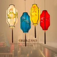 new chinese chandelier cloth imitation classical creative hand painted long lanterns hot pot restaurant teahouse hotel lamps