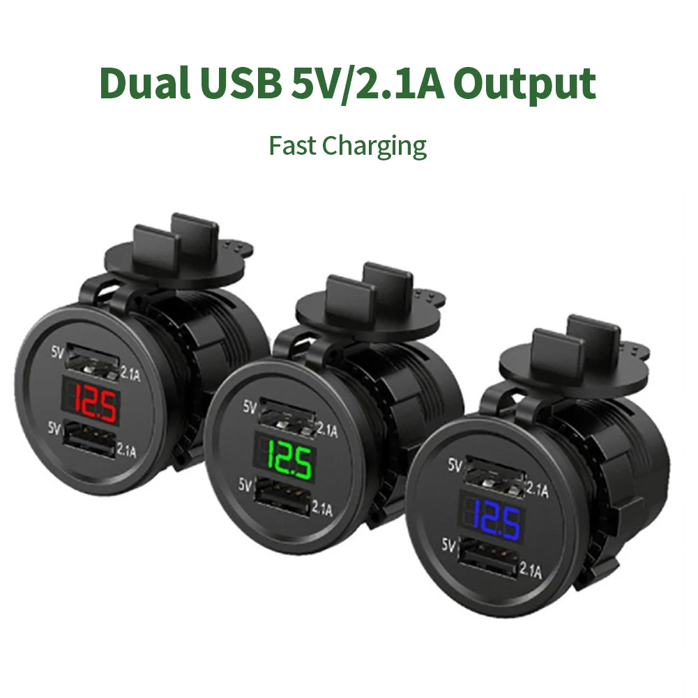 dual ports usb charger socket adapter power outlet display voltmeter phone charger for 5v 2 1a 1224v car auto boat motorcycle free global shipping