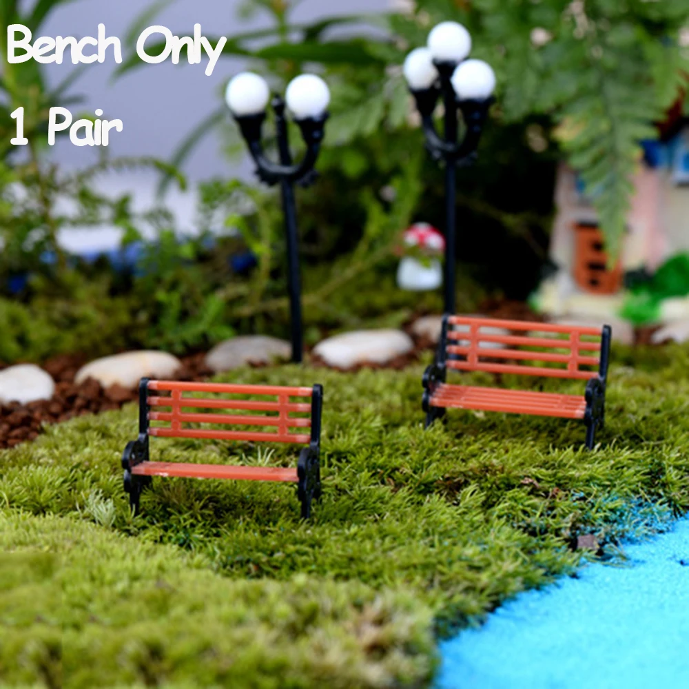 

1 Pair DIY Doll House Fairy Garden Decor Stools Park Chair Figurines Miniature Bench Micro Landscapes