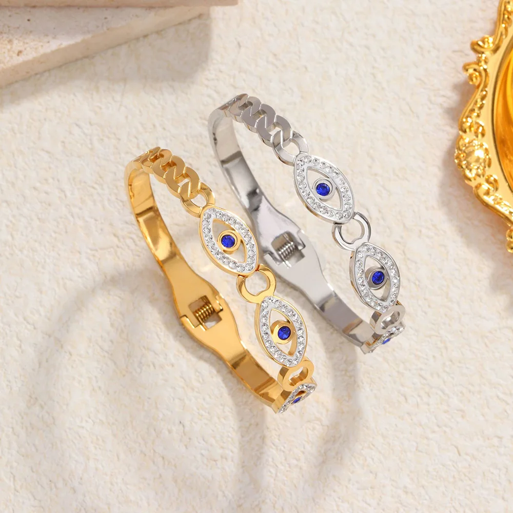 Роскошный браслет из нержавеющей стали с искусственными глазами золотым