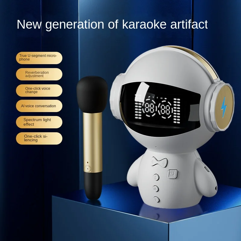 M100K Song Smart Bluetooth Speaker Battery Life Long Electronic Clock Alarm Clock Robot Stereo TF Card UHF Microphone Connection