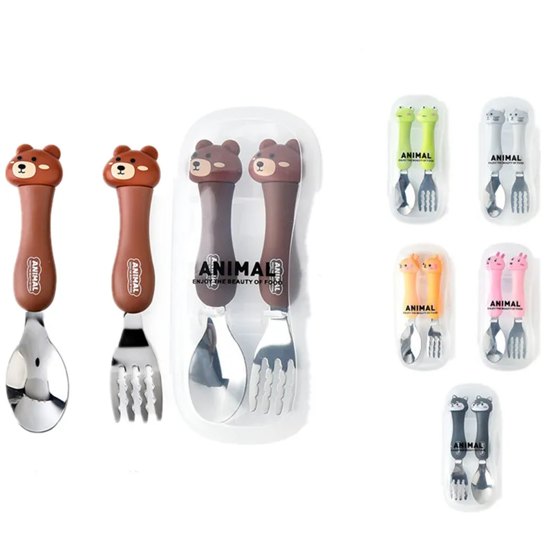 

Tableware Cartoon Kids Spoon Fork Set Dessert Spoon for Children Fork Baby Gadgets Feed Kid Children's Cutlery for Kids Boxless