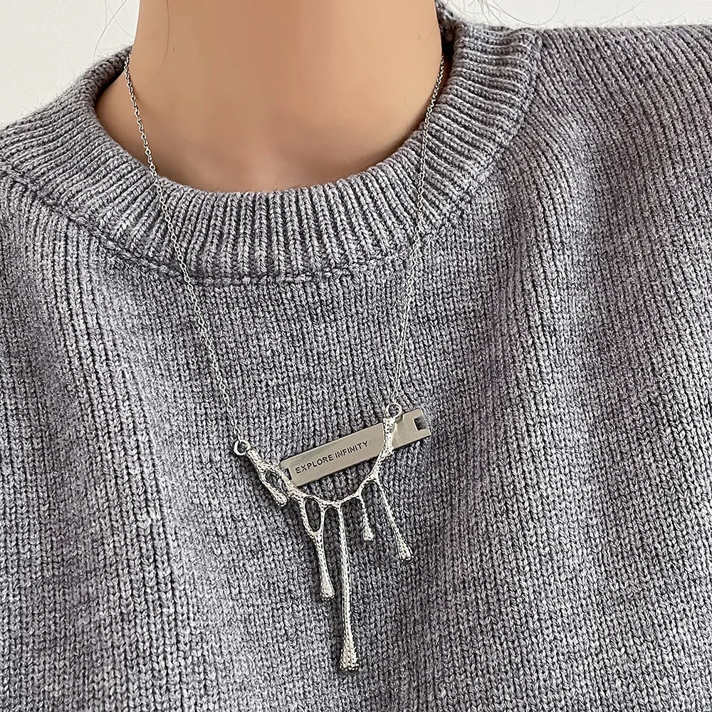 

Minar Minimalist Silver Colour Irregular Lava Pendant Necklace for Women Ladies Twist Rope Thin Chain Necklace Trendy Jewelry