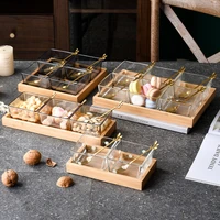 gold plated glass plates wooden serving tray compartment fruit platter candy nut box square seasoning sauce dish kitchen utensil