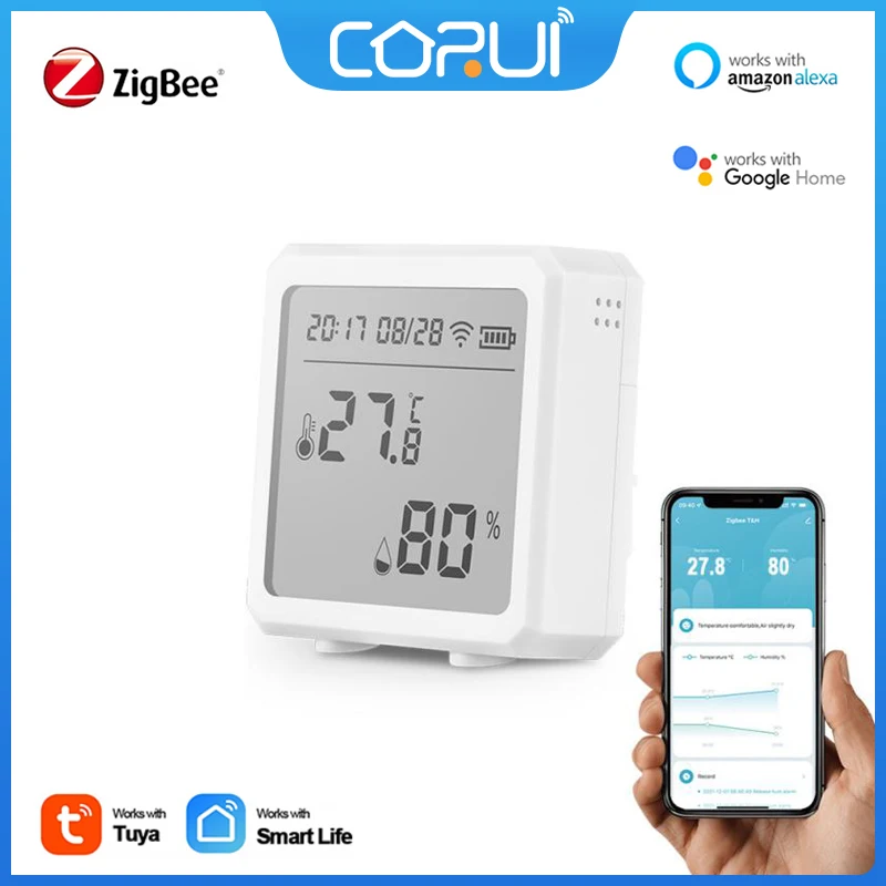 

CoRui Tuya Zigbee Temperature & Humidity Sensor With Time LCD Screen Display Support Remote Monitoring Intelligent Linkage