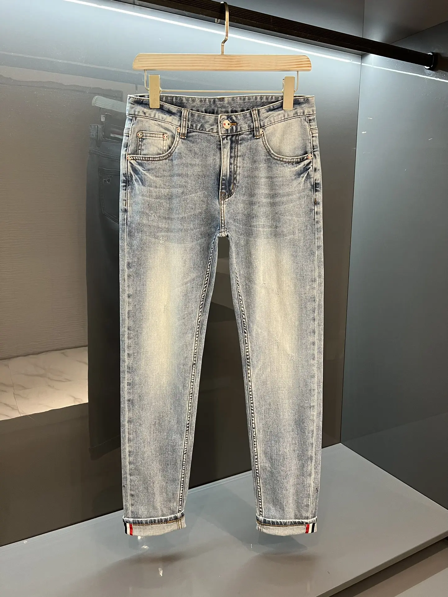 TB Jeans Fashion Puppy Striped Designer Style New Korea Men's Jeans Four Seasons Jeans Straight Regular Stretch Denim Trousers