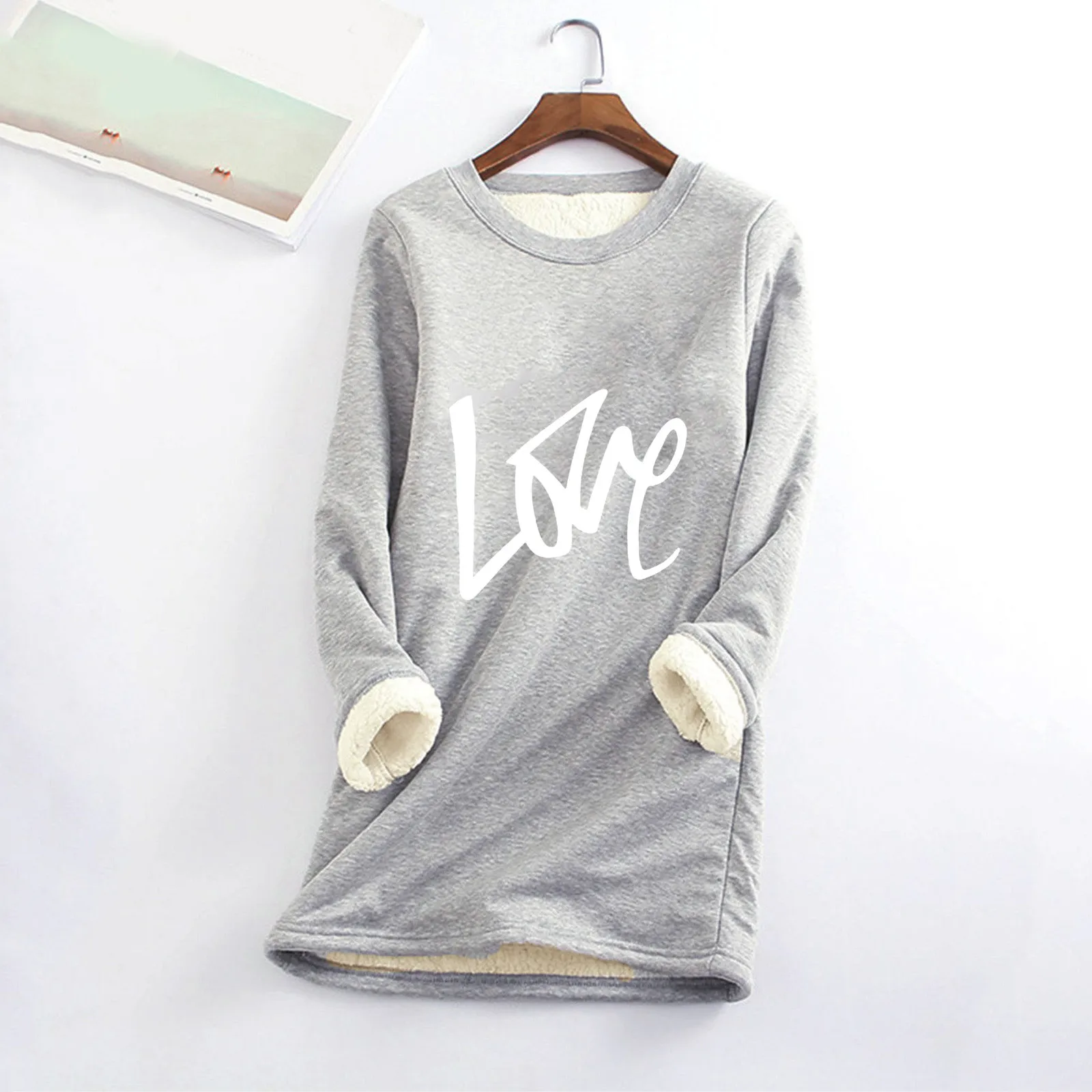 

Jogging Suit Set Womens Autumn And Winter Warm Close Fitting Bottoming Shirt Loose Top Fleece Hoodless Womens Yoga Sweater