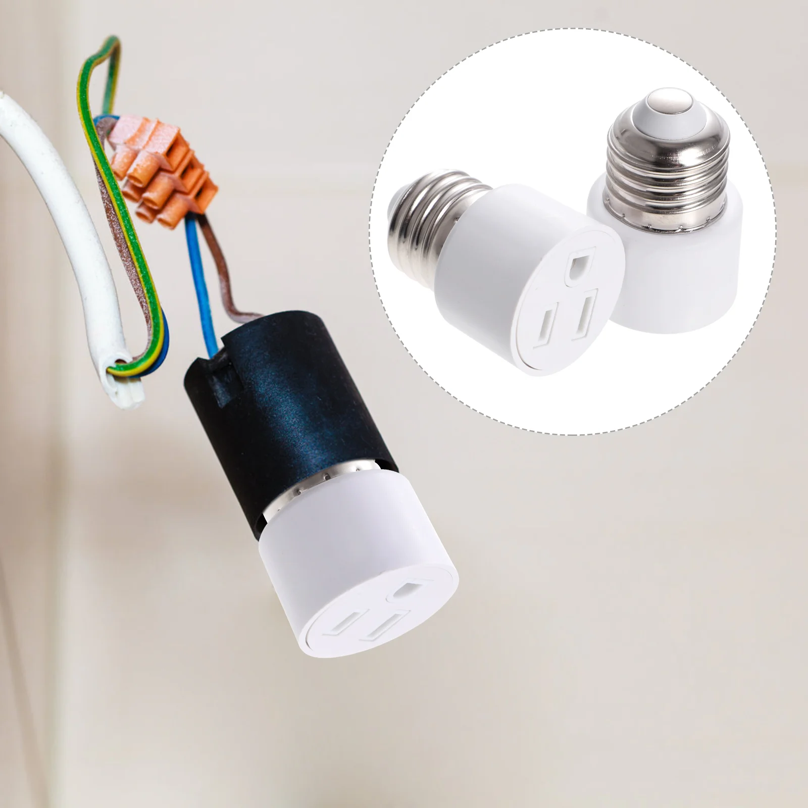 

2 Pcs Base Plugs Screw Seat Bulb Socket Outlet Splitter Lamp Head Holder White Copper E26