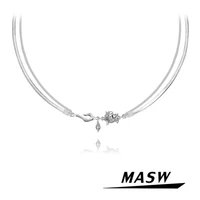 masw cool design two layer chain necklace for women female gifts simply thick silver plated rose flower pendant necklace jewelry