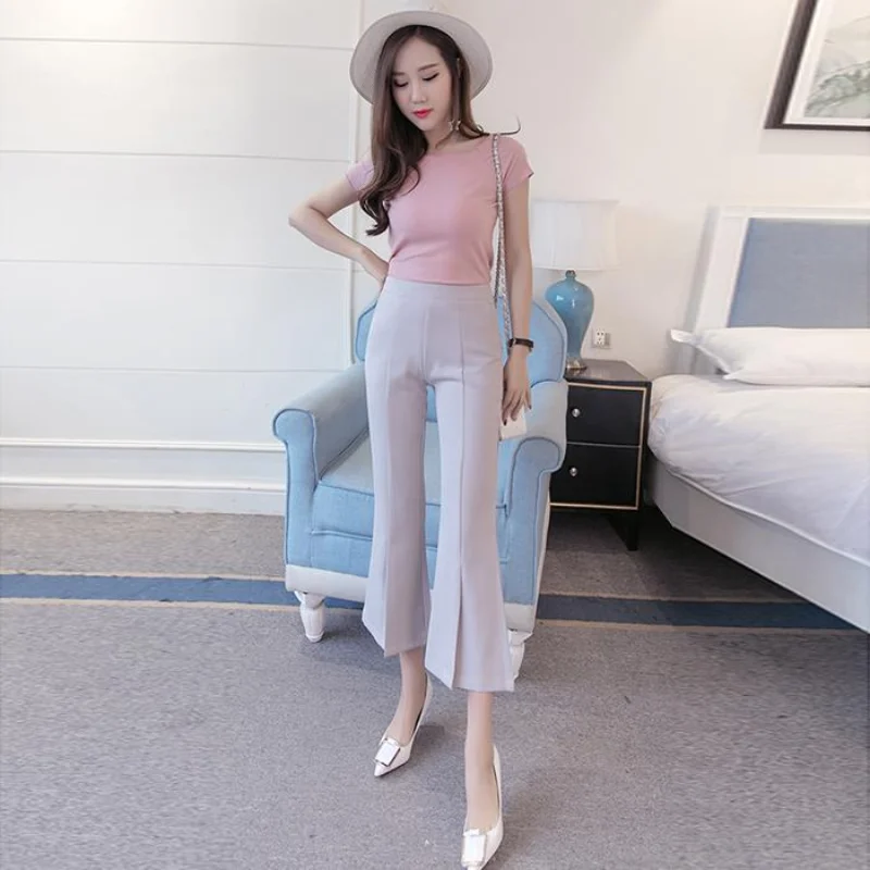 Брюки-клеш Женские с завышенной талией однотонные облегающие офисные