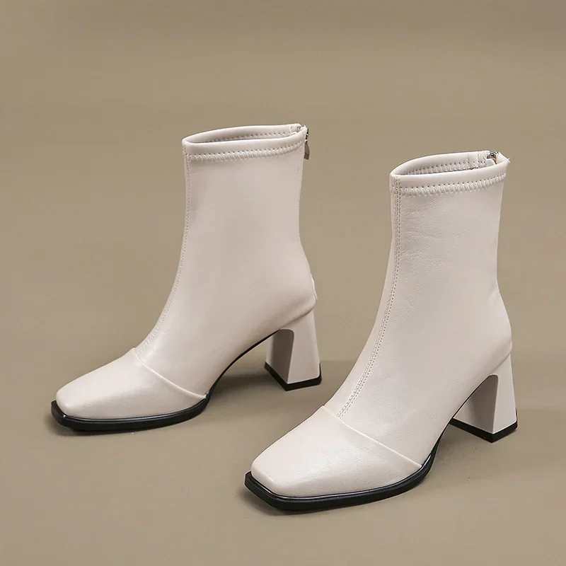 High Heels Ankle Women Boots Square Toe Chunky Shoes Chelsea 2025 Goth Winter Pumps Fashion Retro Botas Mujer