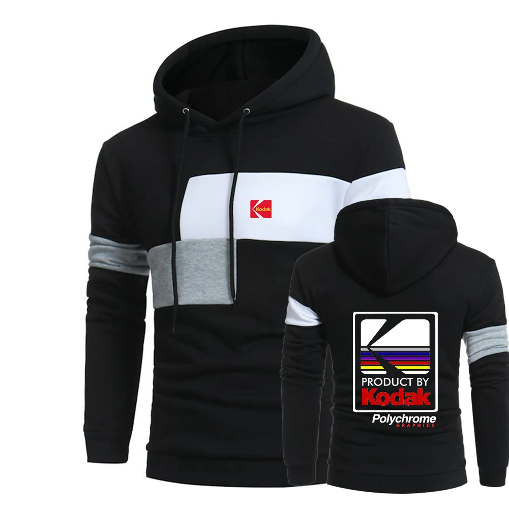 

Kodak Men's Autumn And Winter Leisure Streetwear Three Color Stitching Print Sleeve Pullover Hoodie