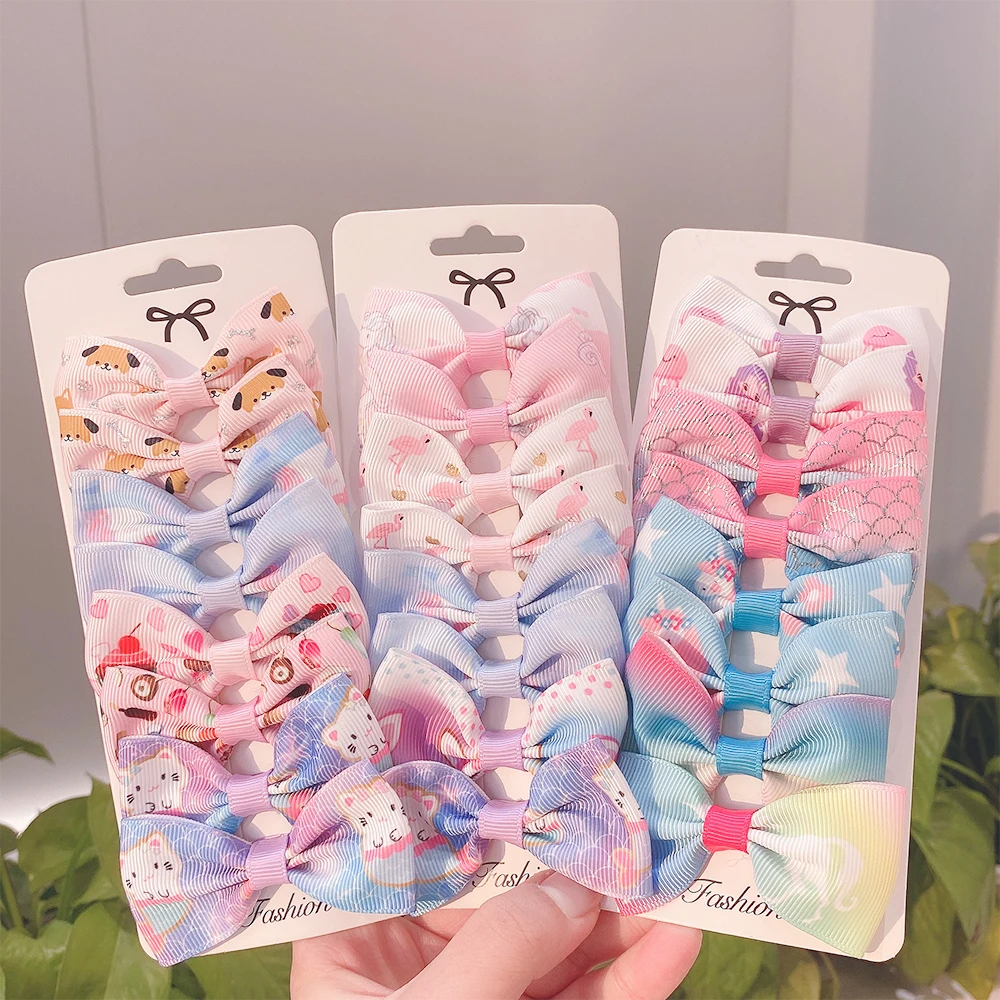 

8Pcs/set Grosgrain Ribbon Unicorn Printed Bowknot Hair Clips For Cute Girls Handmade Barrettes Hairpins Kids Hair Accessories