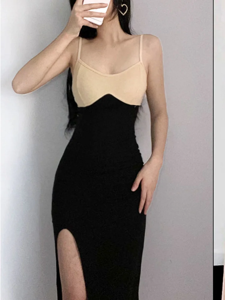 

2022 Tank TVVOVVIN Long Maxi Dress Summer New V-neck Sleeveless Slim Hip Tight Dresses Hot Sexy Korean Women Tops Q7NV