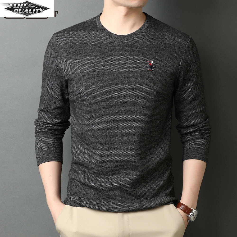 

Top Grade 2022 New Fashion Brand Heavy Striped Men Slim Fit t Shirt O Neck Long Sleeve Tops Casual Mens Clothes